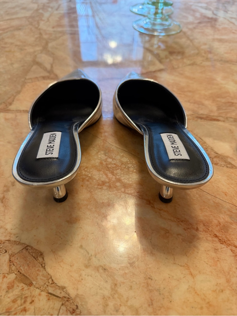 Steve Madden Metallic Silver Pointed Slip-On Mules - Picture 2 of 6